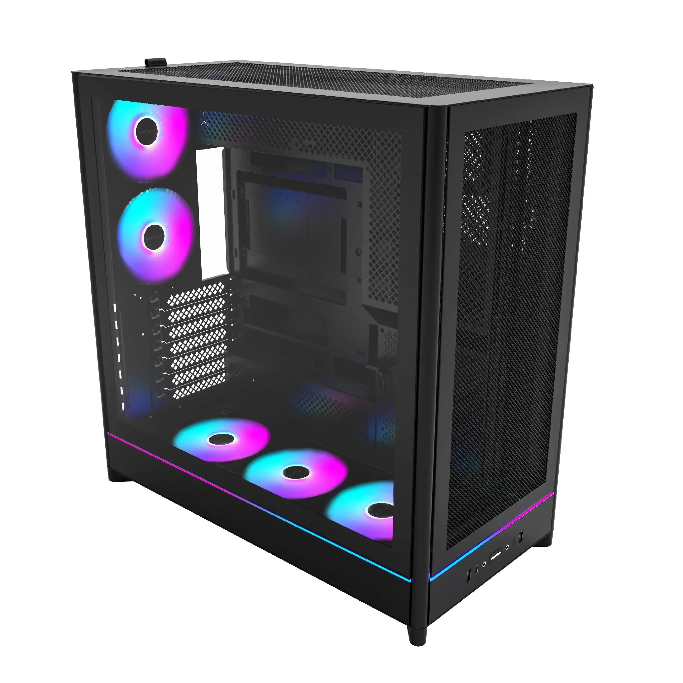 Корпус Montech HS01 PRO (W) Case ATX 5 x 120 mm ARGB Fans, USB-C, Black