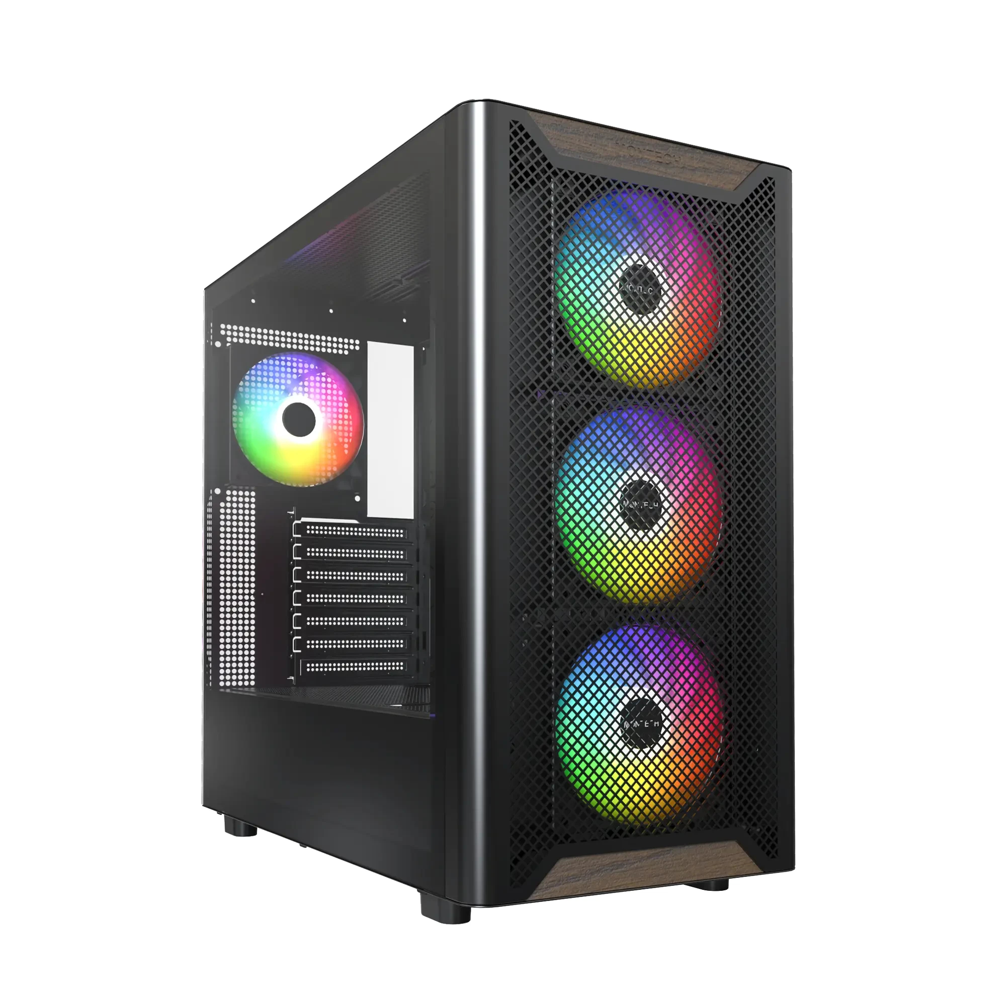 Кутия Montech XR Wood (B) Case ATX 4 x 120 mm ARGB Fans, Wood, USB-C, Black