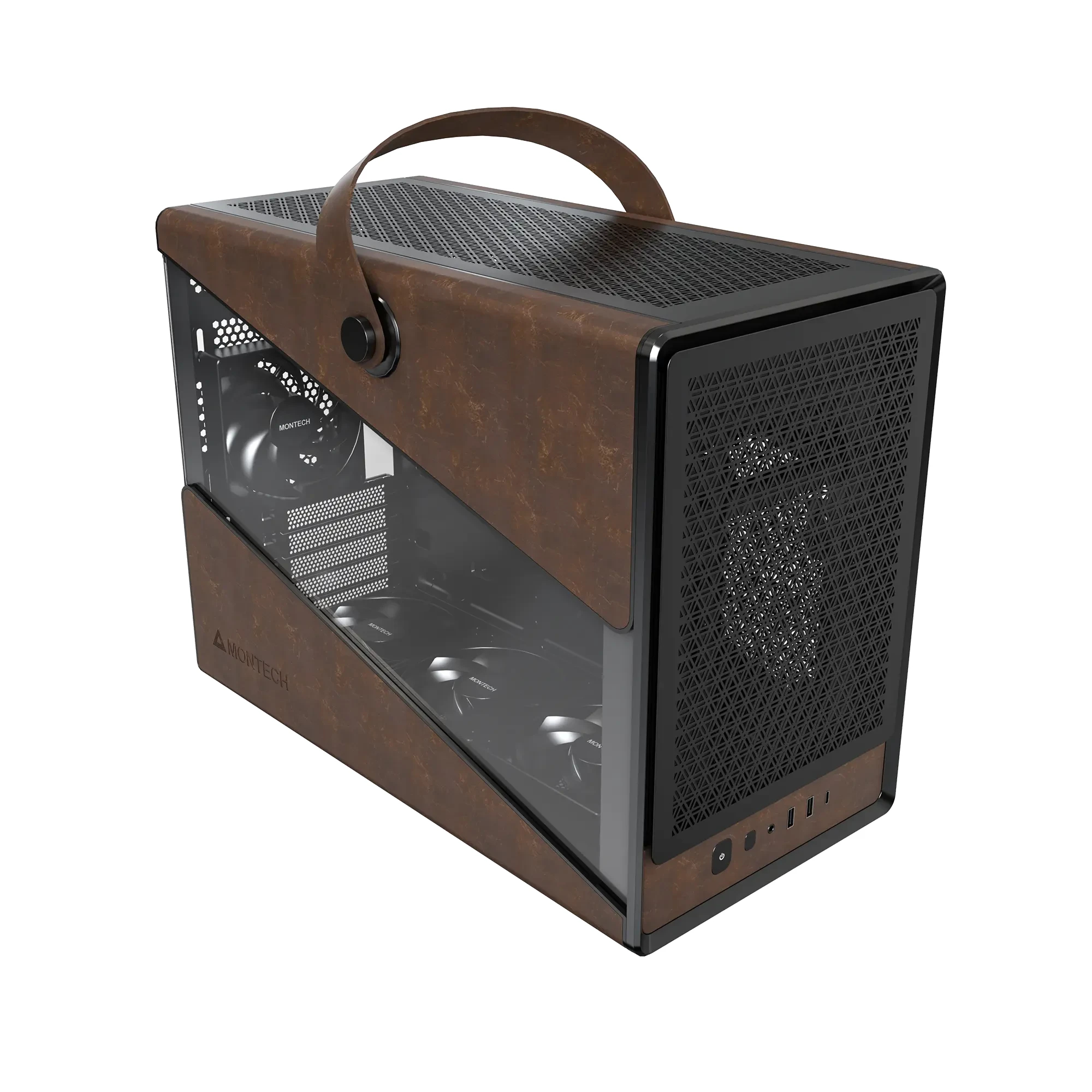 Кутия Montech Heritage PRO Black USB-C, Leather, 4 x 120 mm Fans