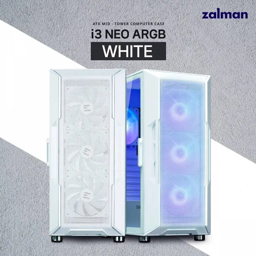 Кутия Zalman i3 NEO ARGB White Case ATX Mesh, aRGB, Tempered Glass