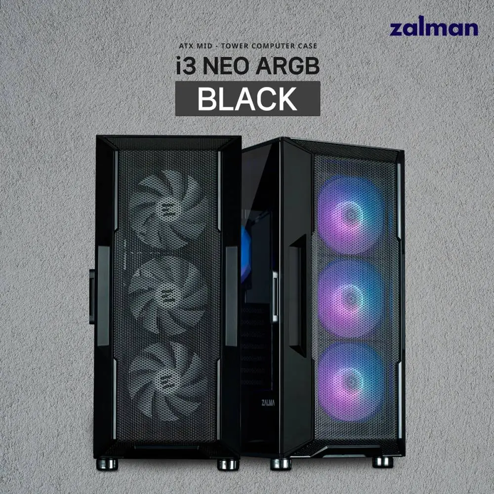 Кутия Zalman i3 NEO ARGB Black Case ATX Mesh, aRGB, Tempered Glass