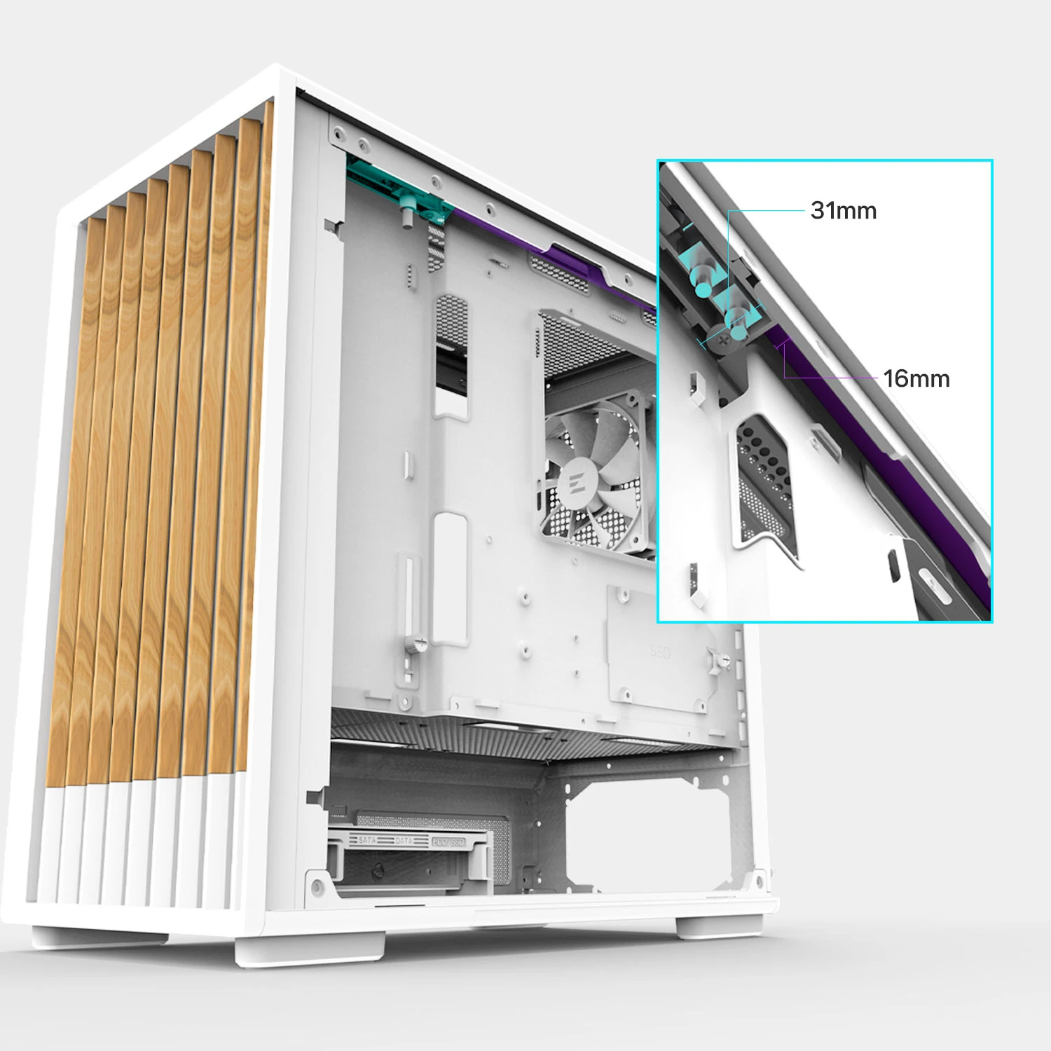 Кутия Zalman P10 NAMU WHITE Case mATX, Wood, USB-C