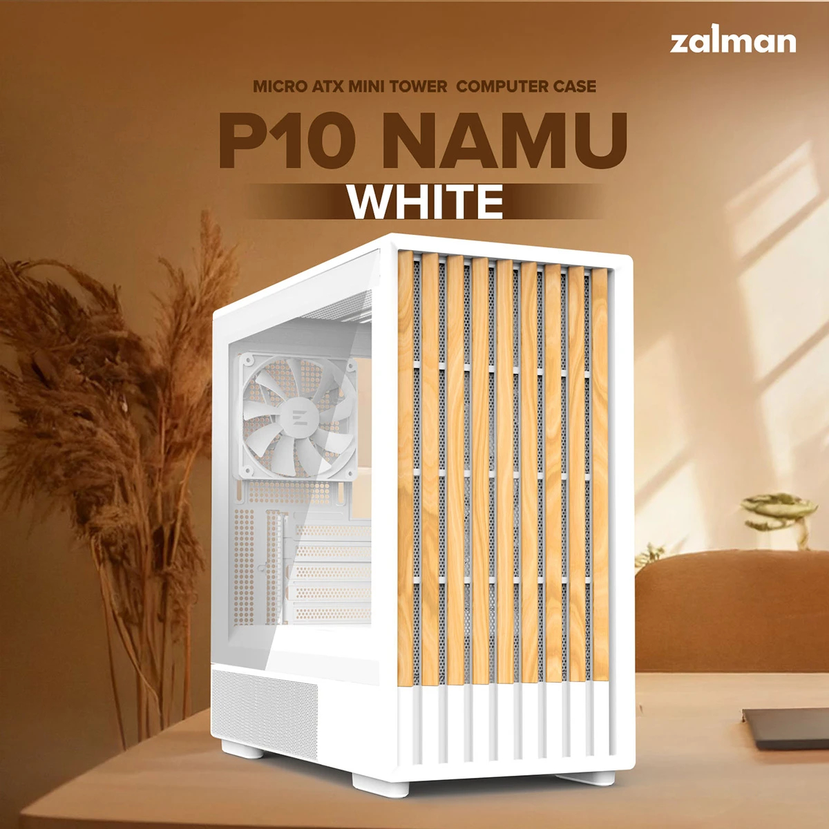 Кутия Zalman P10 NAMU WHITE Case mATX, Wood, USB-C