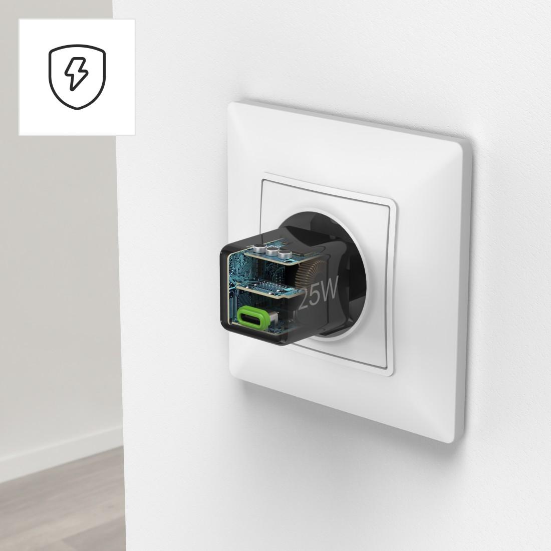 HAMA Бързо мини зарядно 220V, USB-C, PD/Qualcomm, 25 W, черен