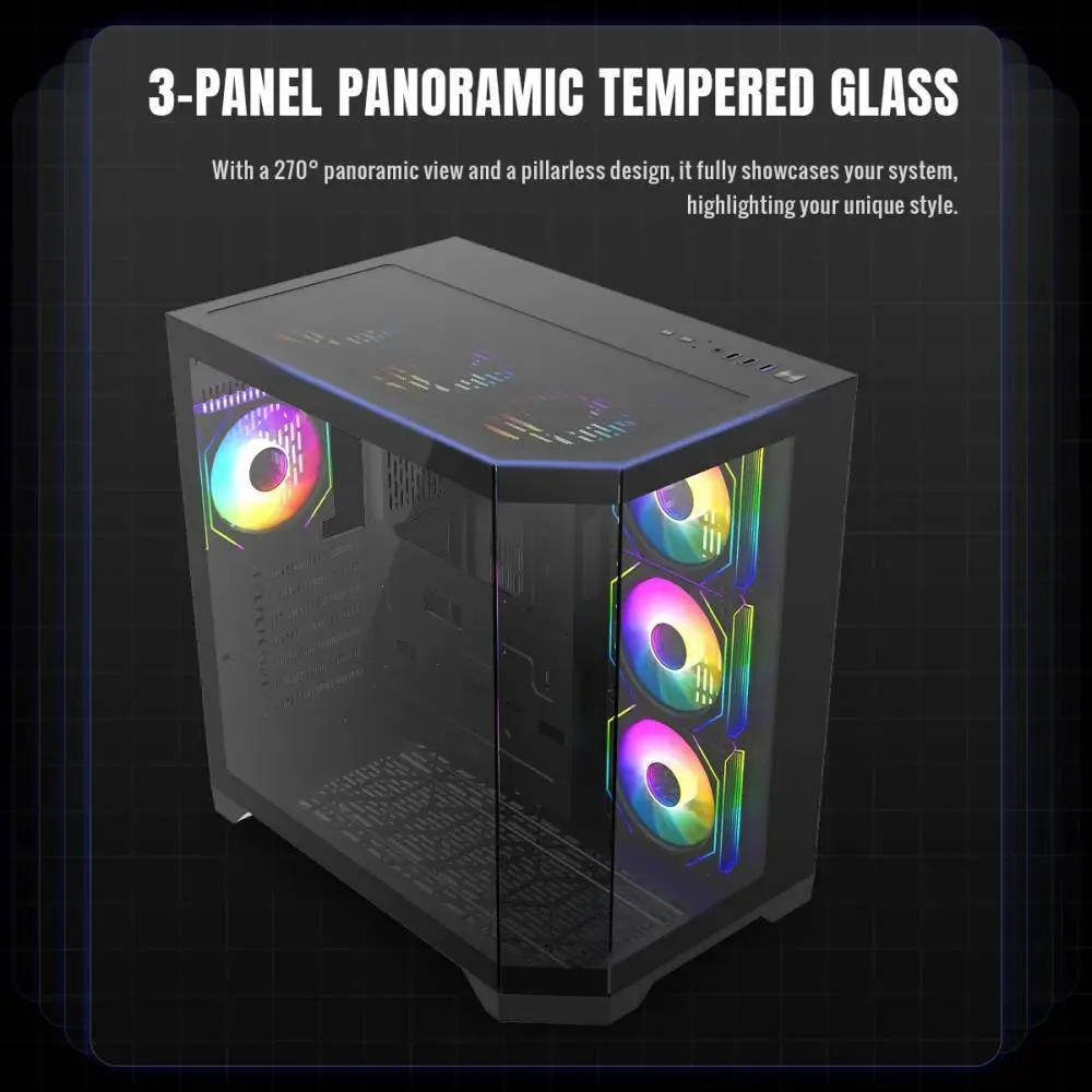 Кутия Gamemax HYPE-A Black Case ATX 4 x 120 mm Addressable RGB fans