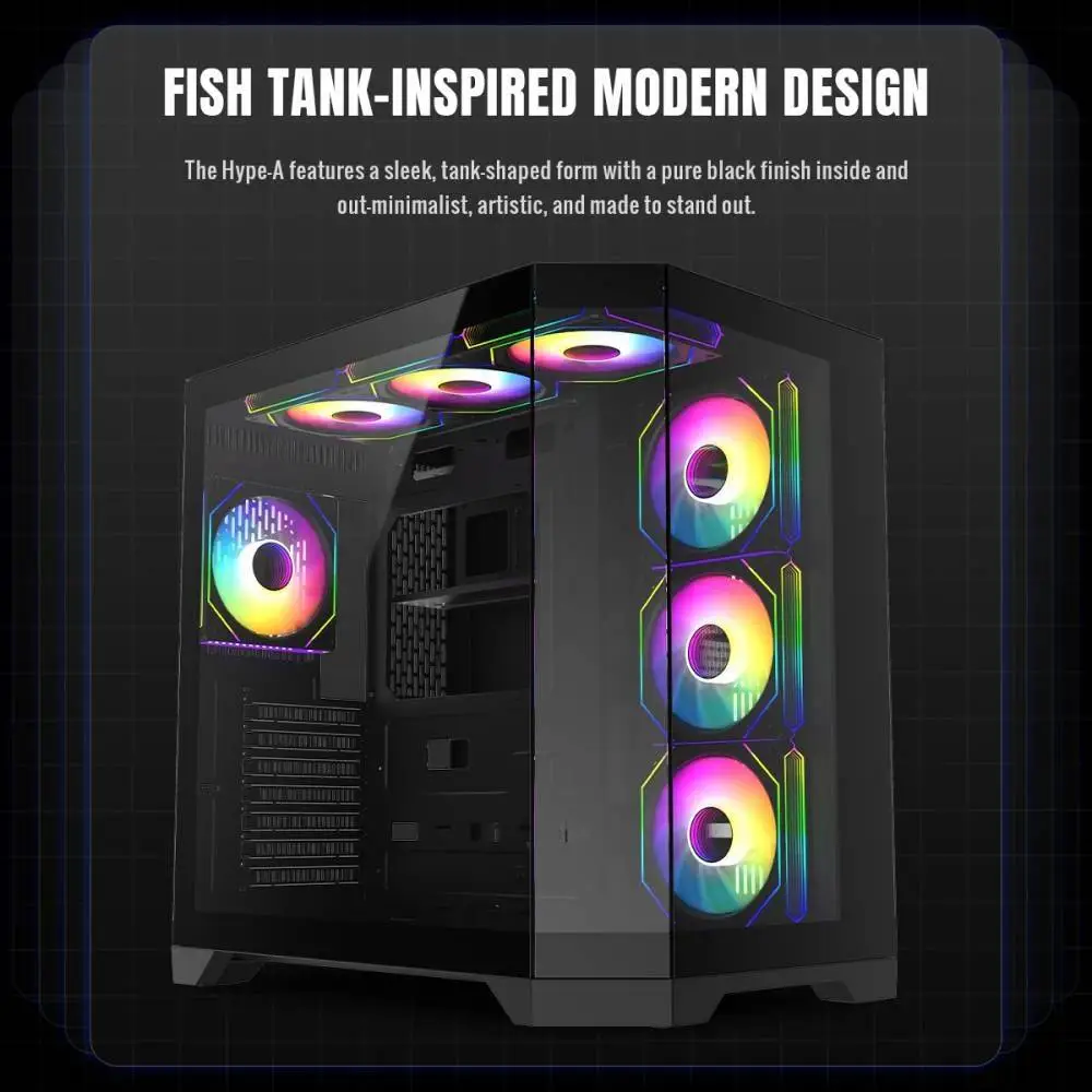 Кутия Gamemax HYPE-A Black Case ATX 4 x 120 mm Addressable RGB fans