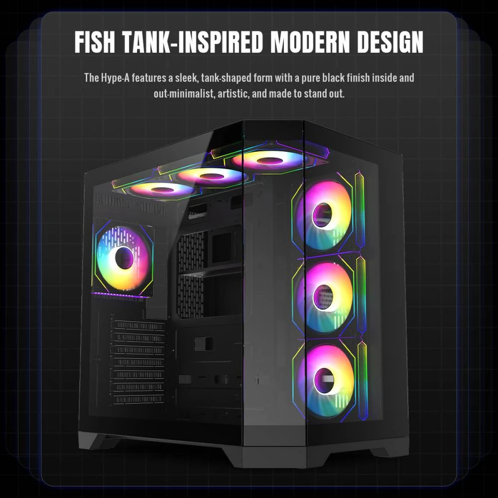 Кутия Gamemax HYPE-A Black Case ATX 4 x 120 mm Addressable RGB fans