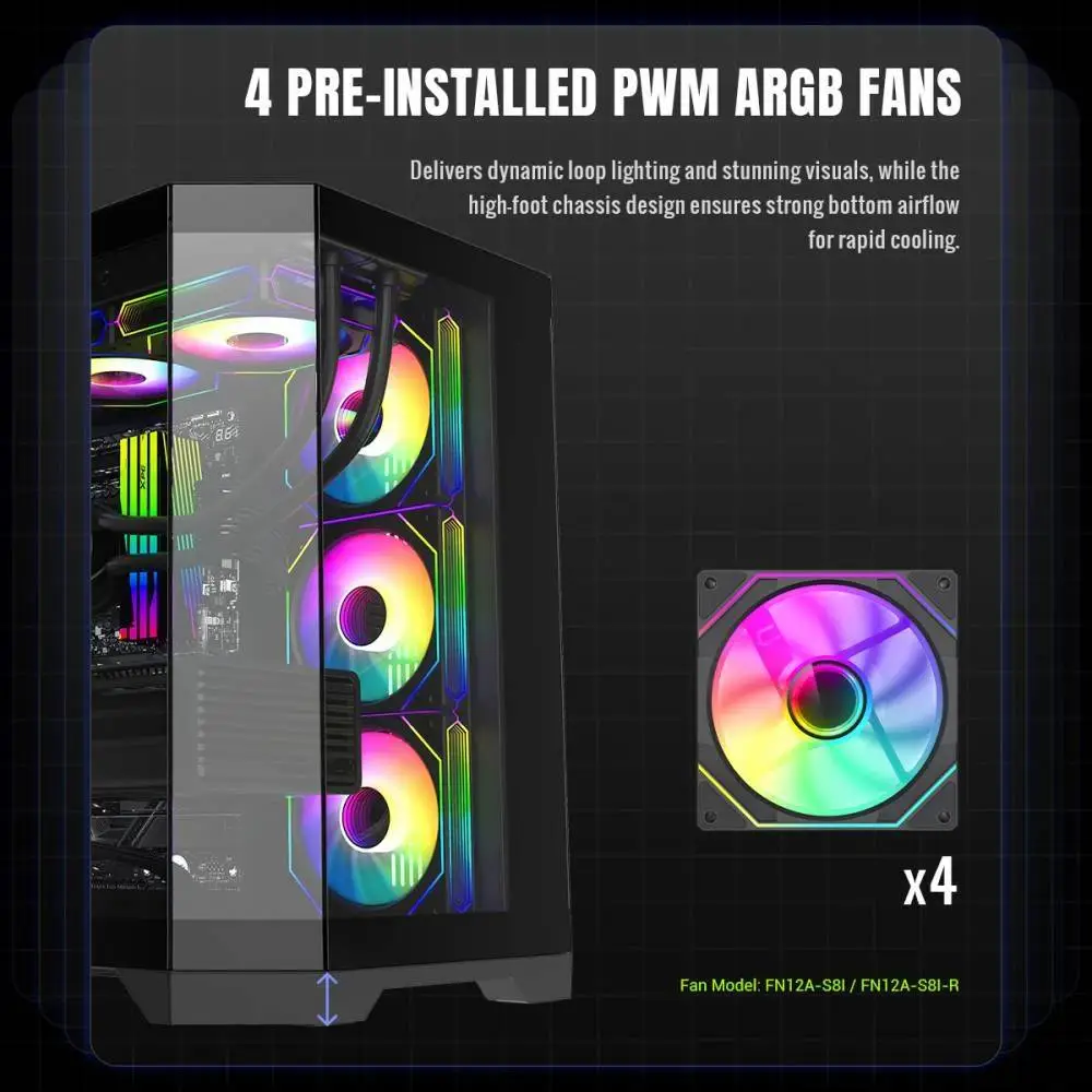 Кутия Gamemax HYPE-A Black Case ATX 4 x 120 mm Addressable RGB fans