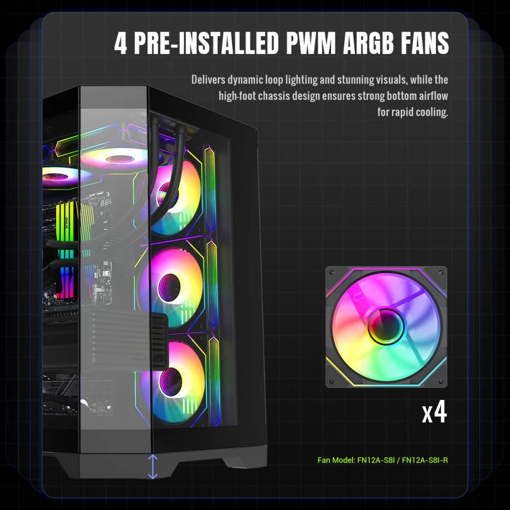 Кутия Gamemax HYPE-A Black Case ATX 4 x 120 mm Addressable RGB fans