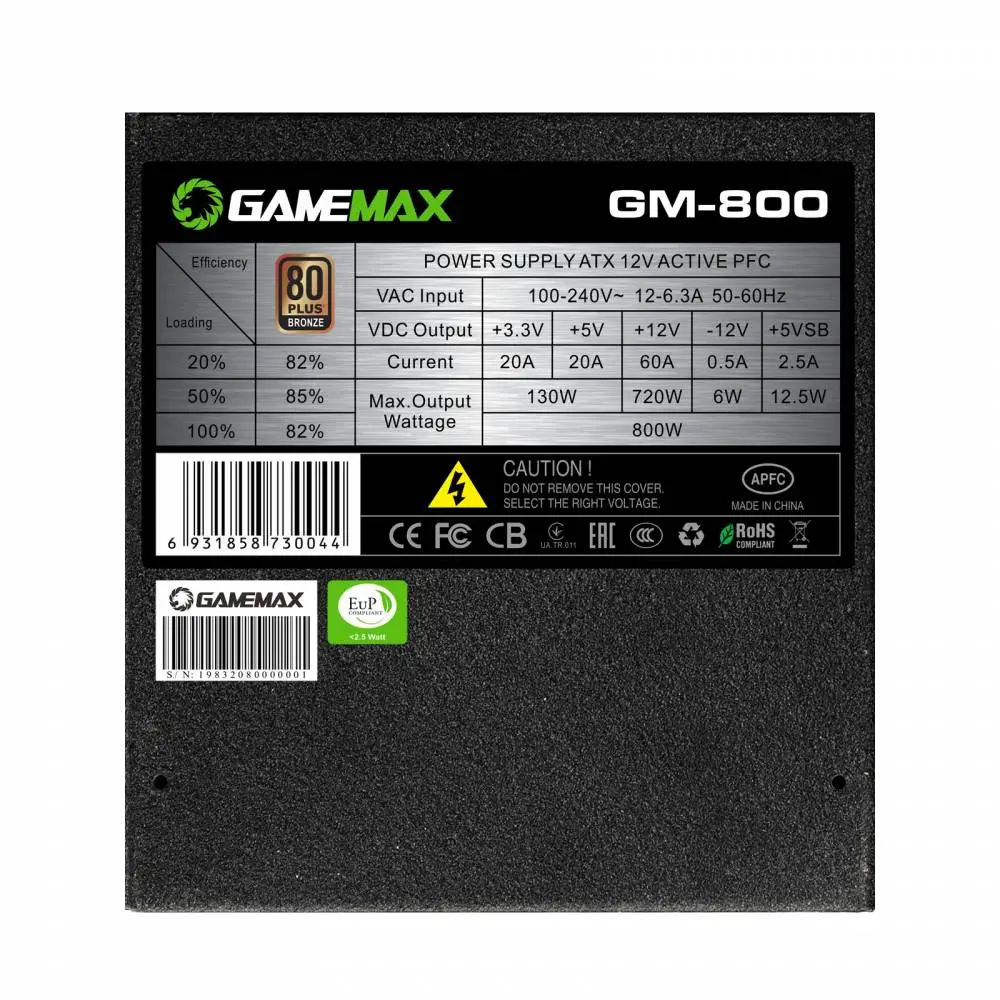 Захранване Gamemax GM-800 PSU 800W Bronze Full Modular