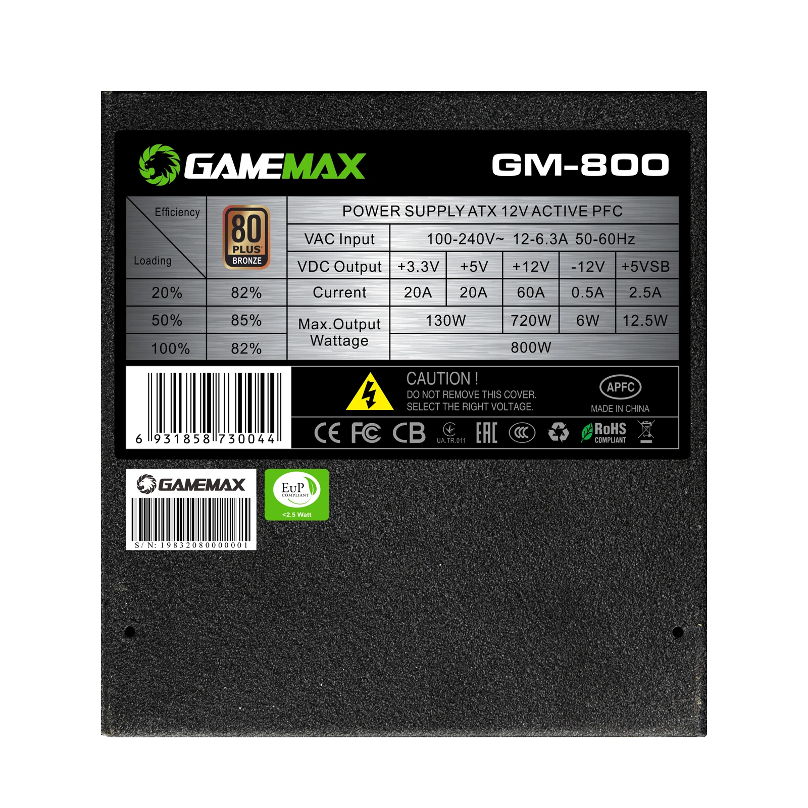 Захранване Gamemax GM-800 PSU 800W Bronze Full Modular