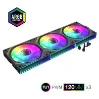 Комплект вентилатори Gamemax FN12A-S3I-R Black Fan Pack 3-in-1 3x120mm Reverse, Daisy-Chain, Addressable RGB
