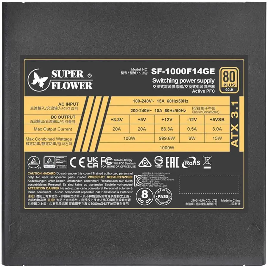 Fuente de alimentación Super Flower Leadex III Gold 1000W ATX 3.1, 80 Plus Gold, Totalmente Modular - SF-1000F14GE