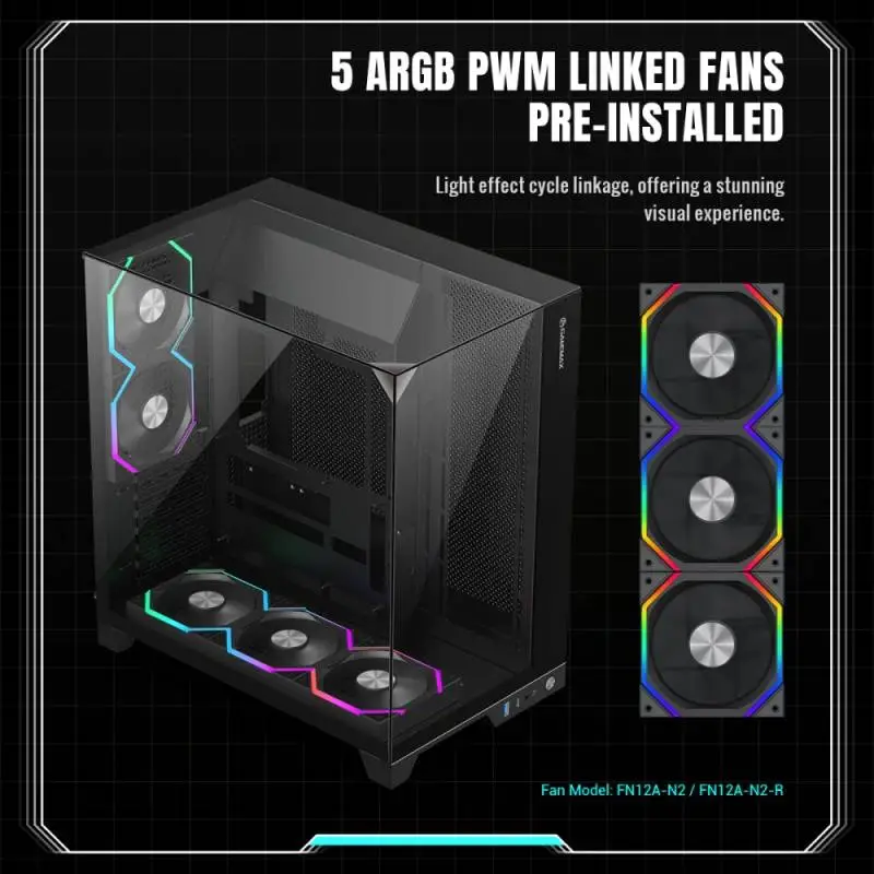 Кутия Gamemax Infinity Pro Black Case ATX 5 x 120 mm Addressable RGB fans