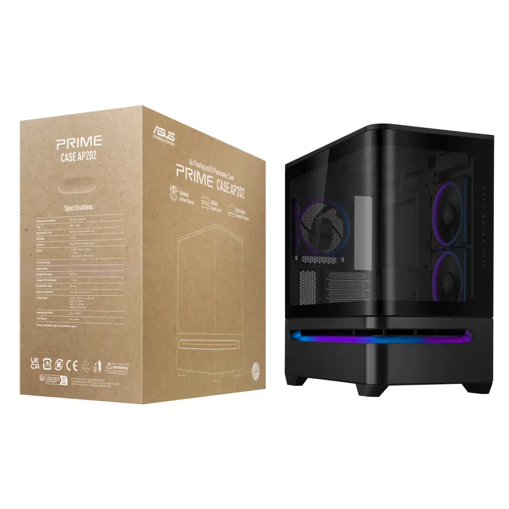 Кутия ASUS Prime AP202 ARGB mATX + 3 ARGB Вентилатора - Black