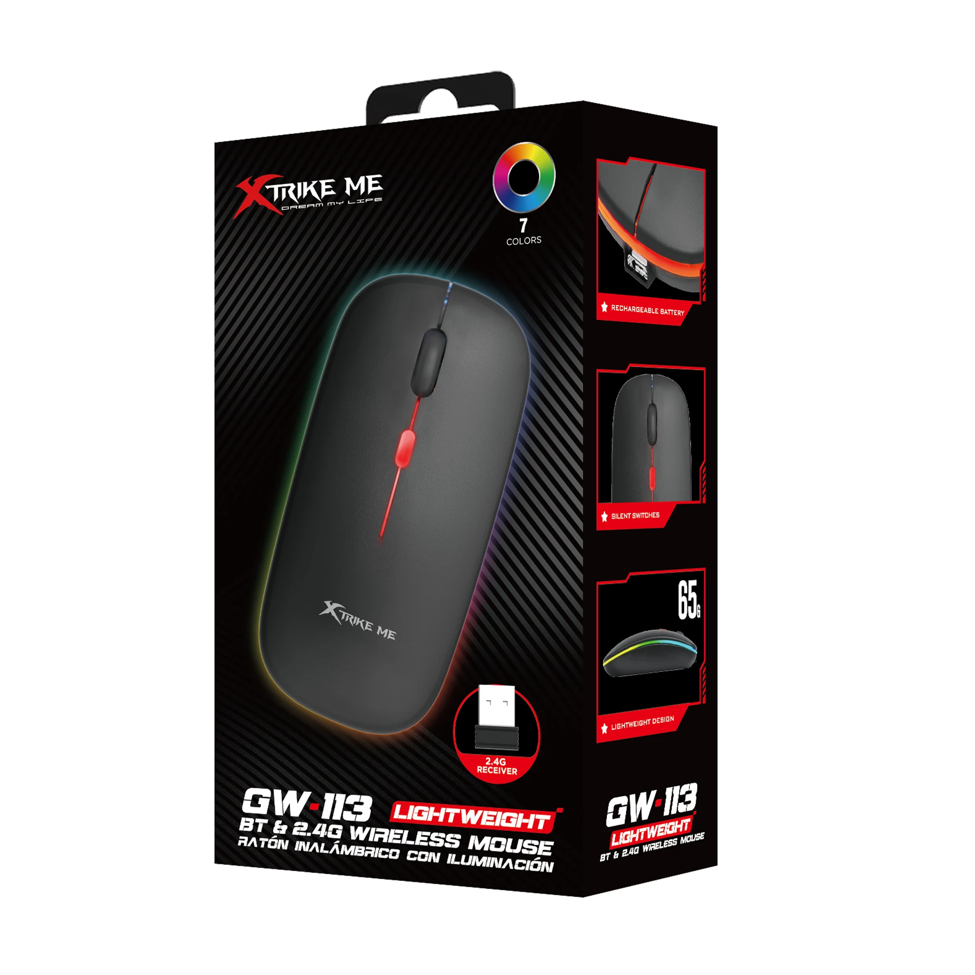 Souris de jeu sans fil Xtrike ME Wireless Gaming Mouse GW-113 - 1600dpi, Bluetooth, 2.4G