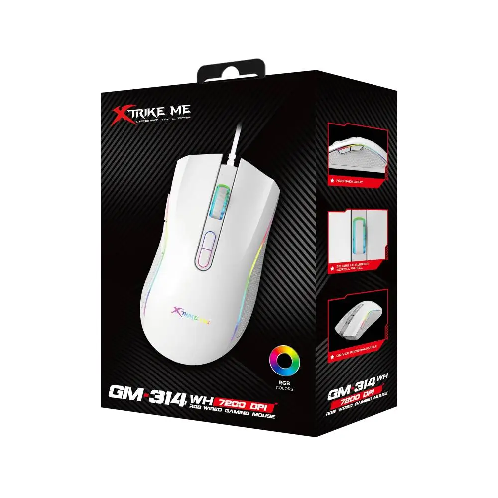 Xtrike ME ratón gaming Gaming Mouse GM-314 White - 7200dpi, RGB