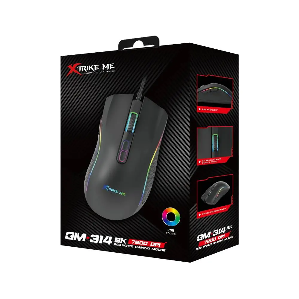 Xtrike ME ratón gaming Gaming Mouse GM-314 Black - 7200dpi, RGB