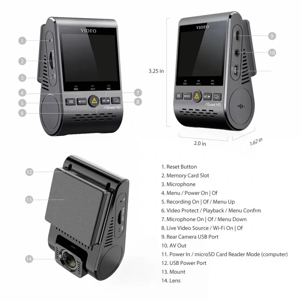 VIOFO Видеорегистратор Dash Cam A129 Plus - GPS, Sony STARVIS, 60 FPS