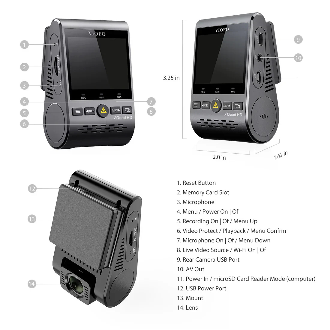 VIOFO Видеорегистратор Dash Cam A129 Plus - GPS, Sony STARVIS, 60 FPS