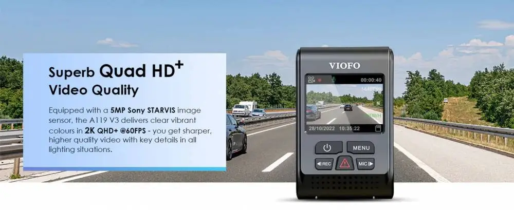 VIOFO Видеорегистратор Dash Cam A119 V3-G - GPS Module, Quad HD+, HDR, Sony STARVIS