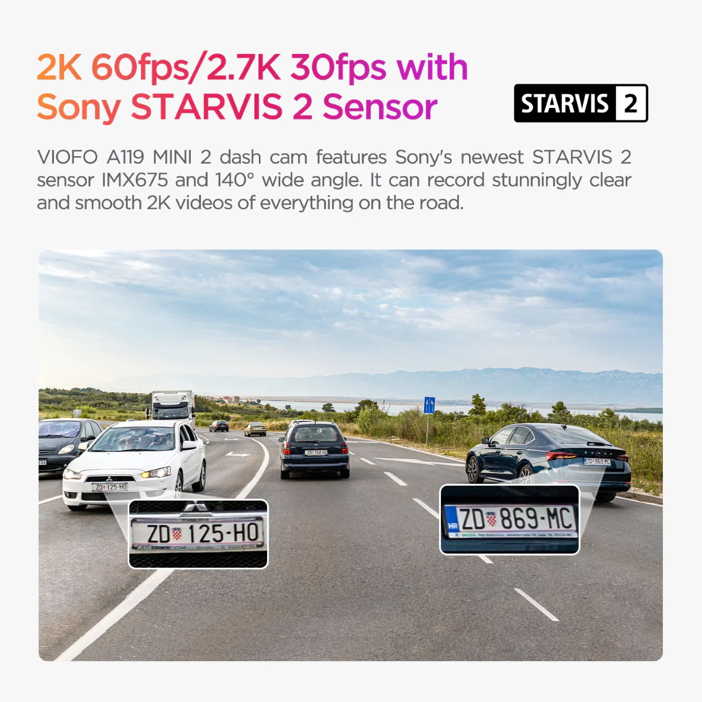 VIOFO Видеорегистратор Dash Cam A119 MINI 2 - GPS Module, 2K HDR, 60 FPS,  Sony STARVIS 2