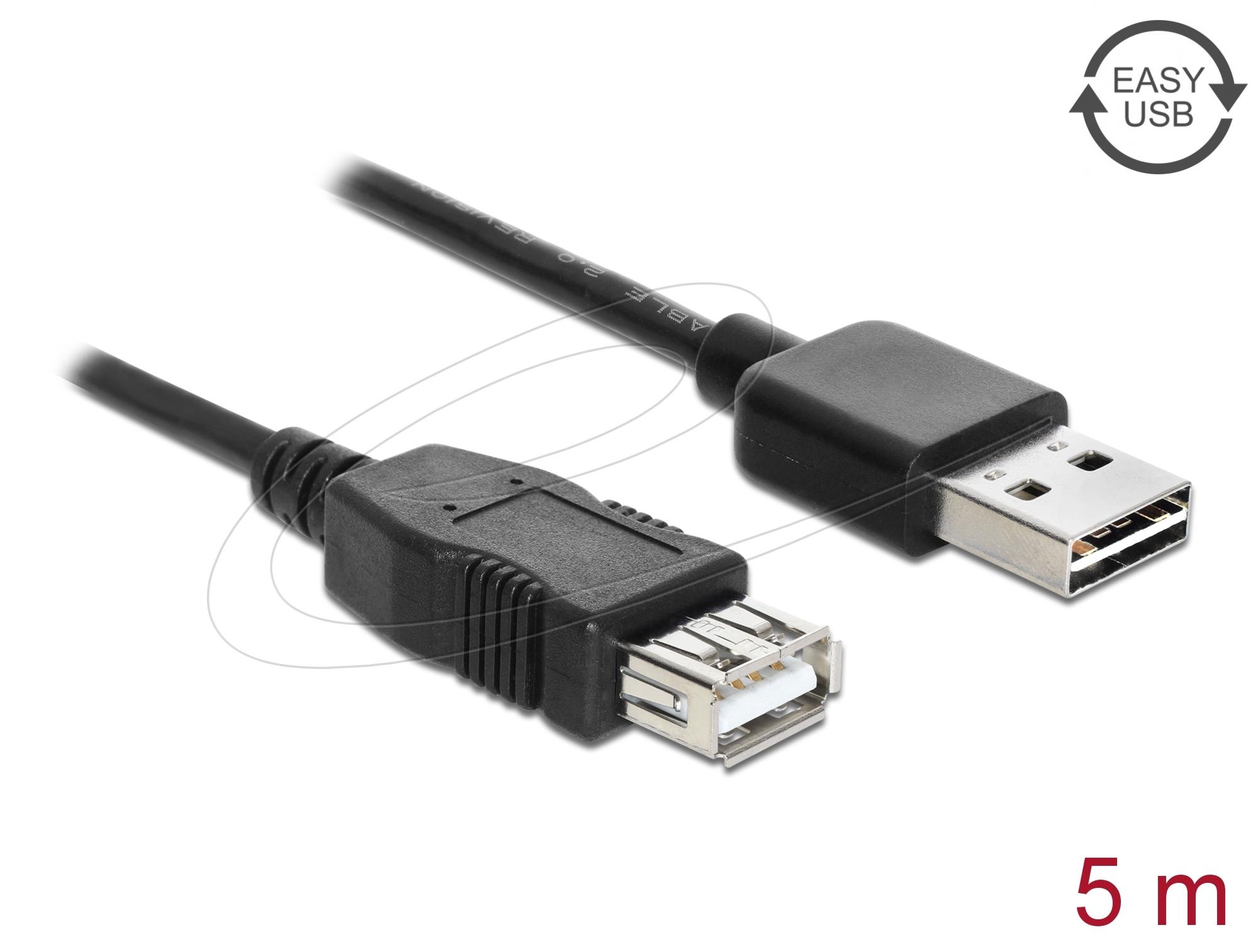 Кабел удължителен  USB-A 2.0 мъжко reversible към USB-A 2.0 женско , 5m