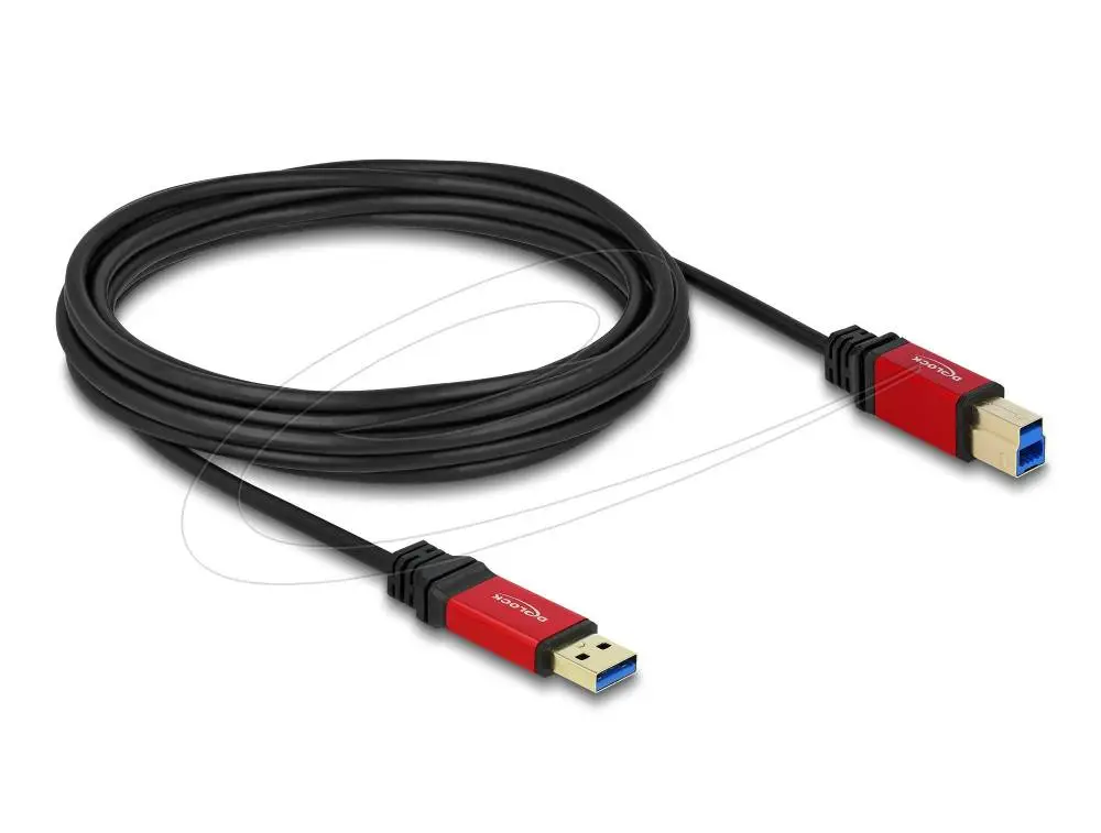 Câble Delock USB-A 3.0 5Gbps mâle - USB-B 5Gbps mâle, 5 m, Premium, Noir