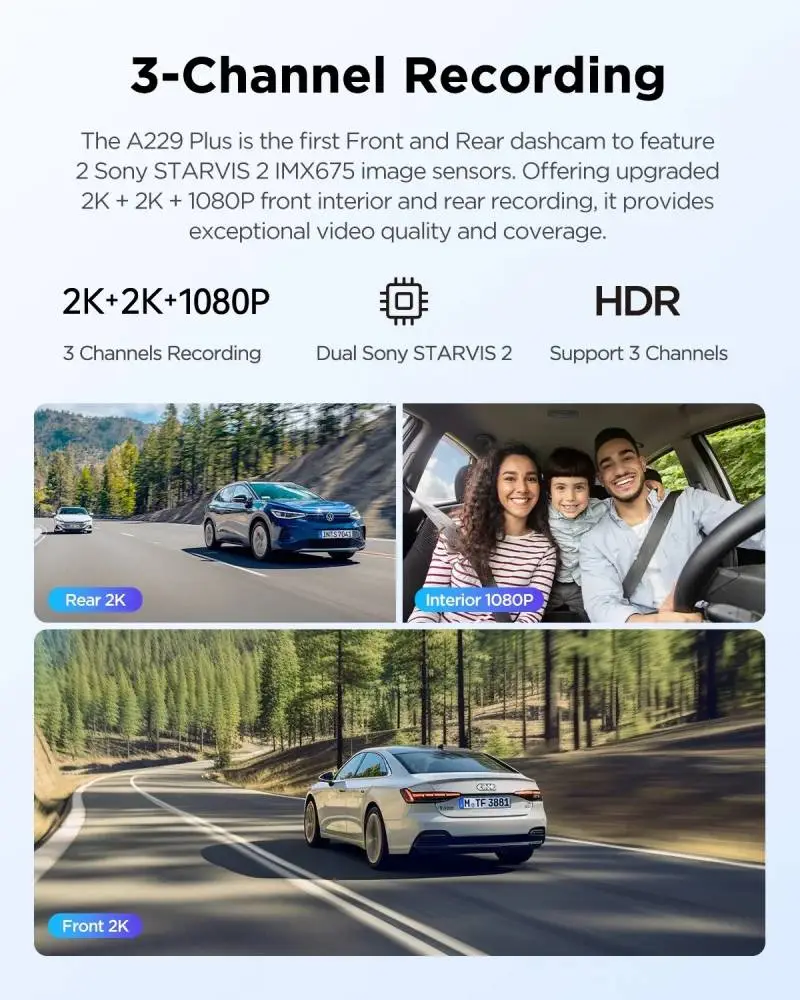 VIOFO Видеорегистратор Dash Cam A229 Plus 3 Channel - 2K, HDR, Sony STARVIS 2, GPS