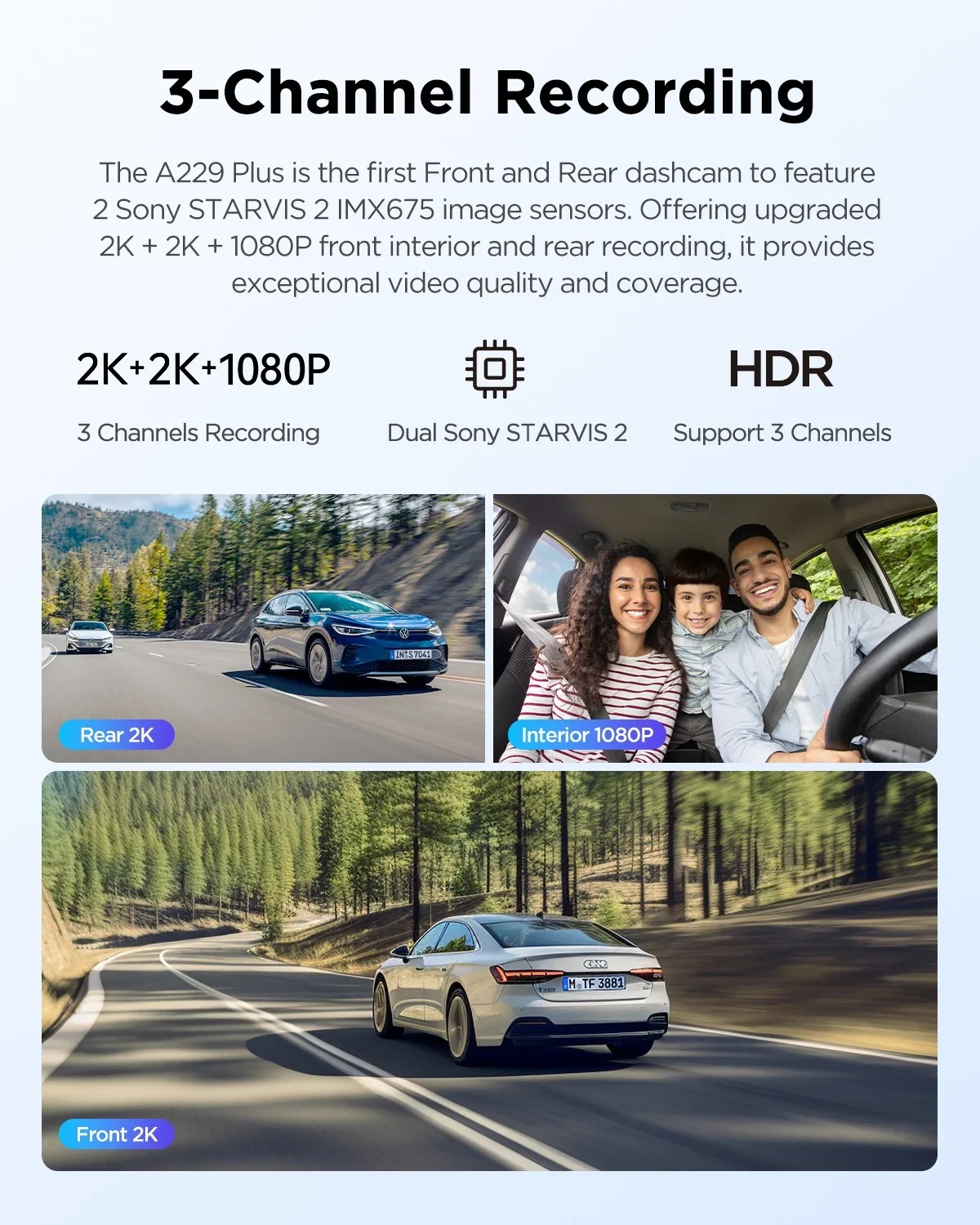 VIOFO Видеорегистратор Dash Cam A229 Plus 3 Channel - 2K, HDR, Sony STARVIS 2, GPS