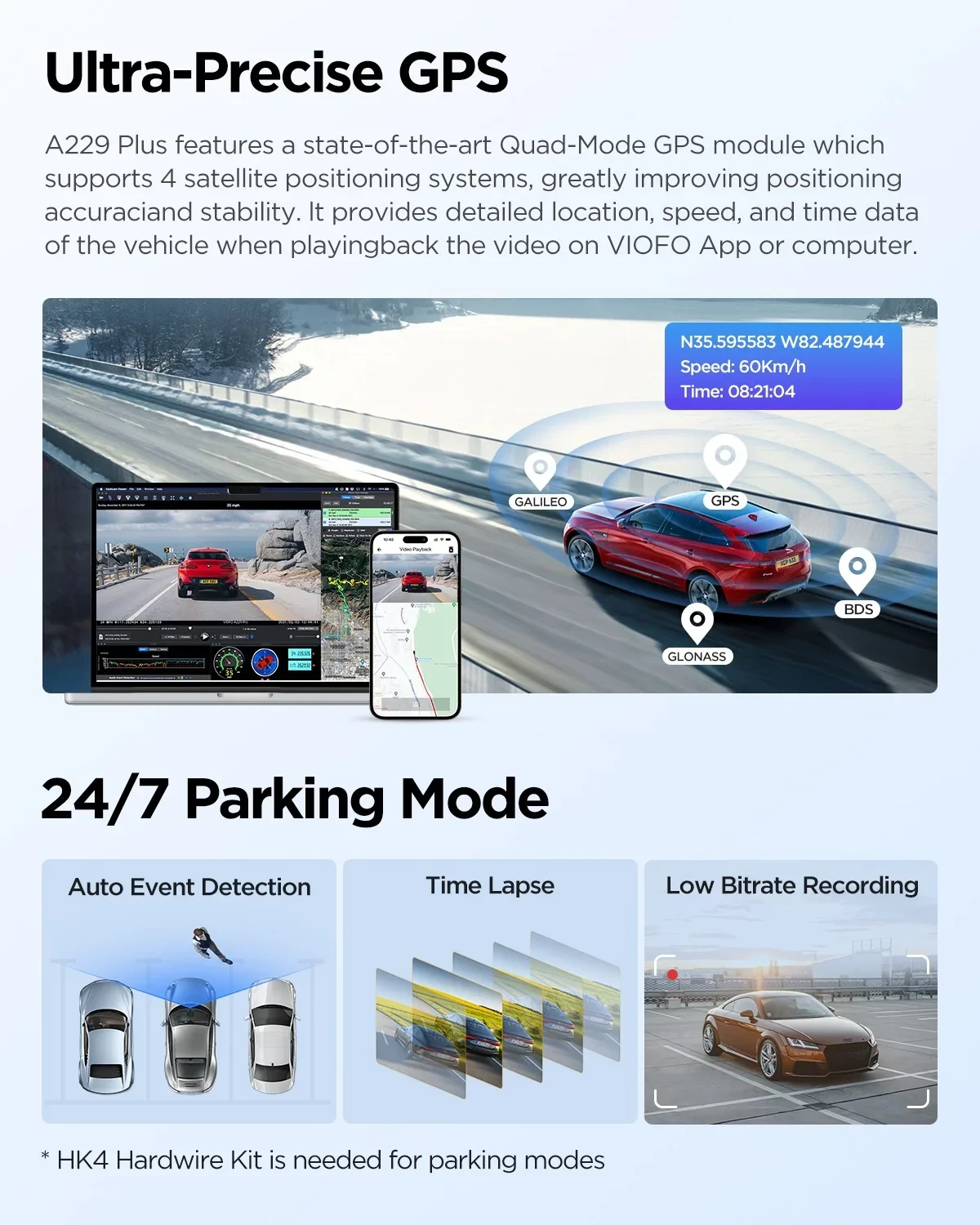 VIOFO Видеорегистратор Dash Cam A229 Plus 3 Channel - 2K, HDR, Sony STARVIS 2, GPS