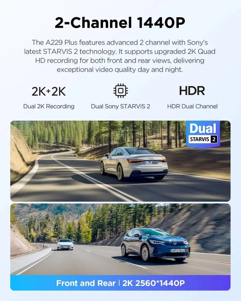 VIOFO Видеорегистратор Dash Cam A229 Plus 2 Channel - 2K, HDR, Sony STARVIS 2, GPS
