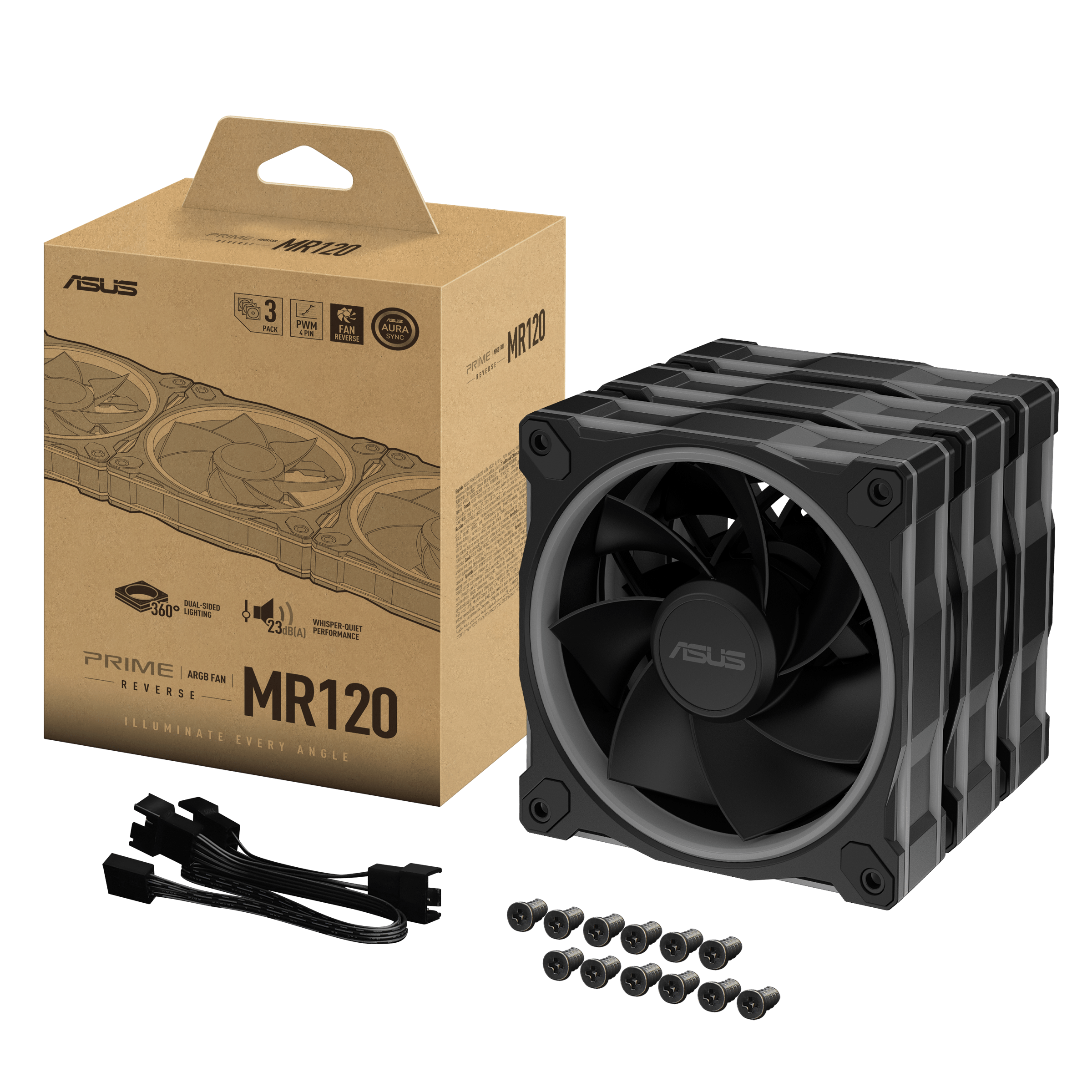 Комплект Вентилатори 3в1 ASUS PRIME MR120 ARGB Reverse Black Edition