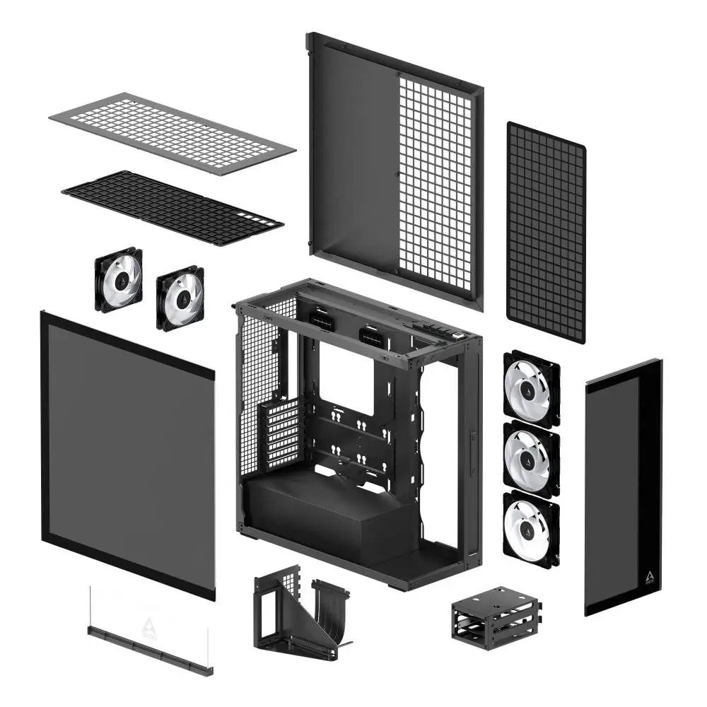 Кутия Arctic Xtender VG Black Mid-Tower ATX Case 5 x A-RGB Fans PCIe Gen 4 riser included - ACPCC00016A