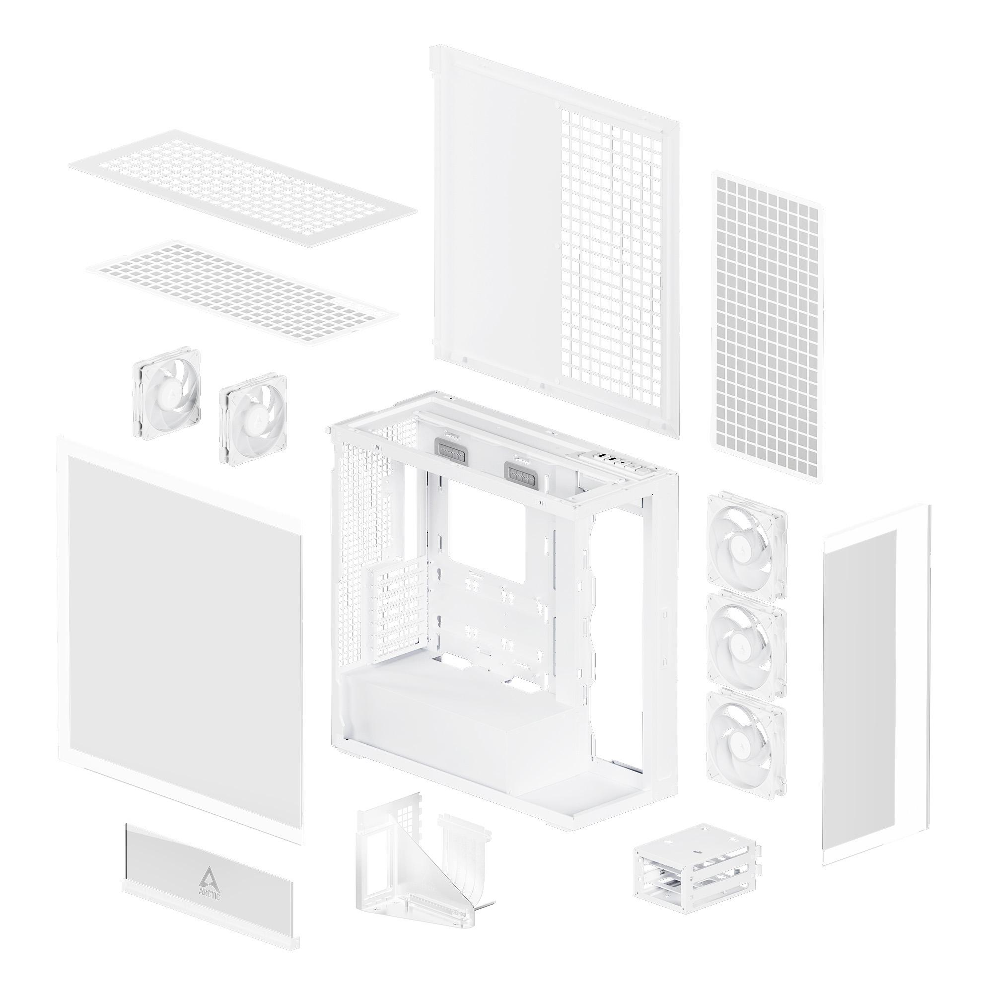 Кутия Arctic Xtender VG White Mid-Tower ATX Case 5 x A-RGB Fans PCIe Gen 4 riser included - ACPCC00017A