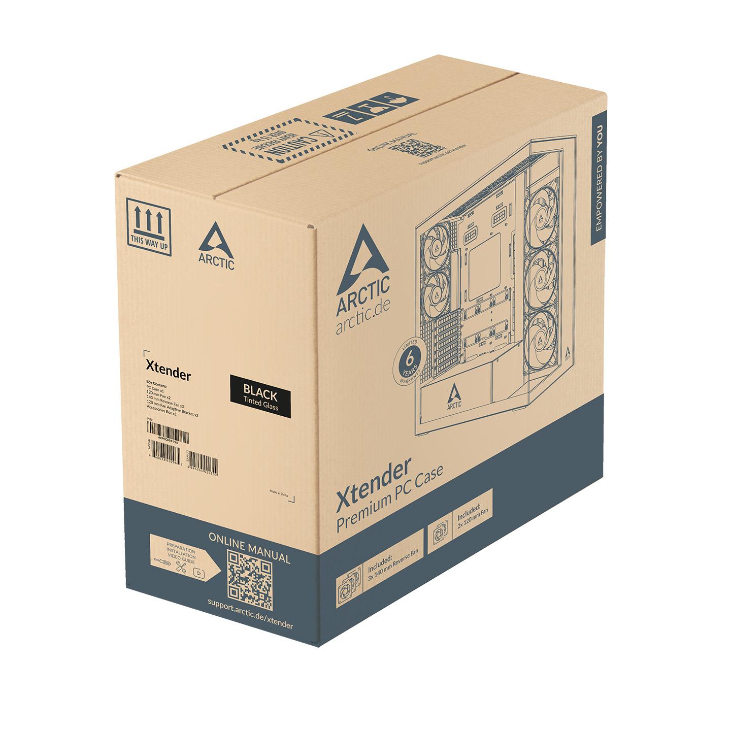 Кутия Arctic Xtender VG White Mid-Tower ATX Case 5 x A-RGB Fans PCIe Gen 4 riser included - ACPCC00017A