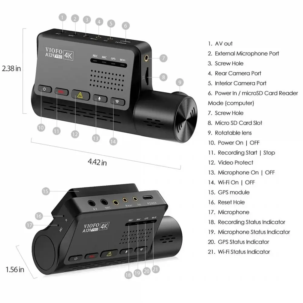 VIOFO Видеорегистратор Dash Cam A139 PRO 3 Channel - 4K UHD, Sony STARVIS 2, GPS
