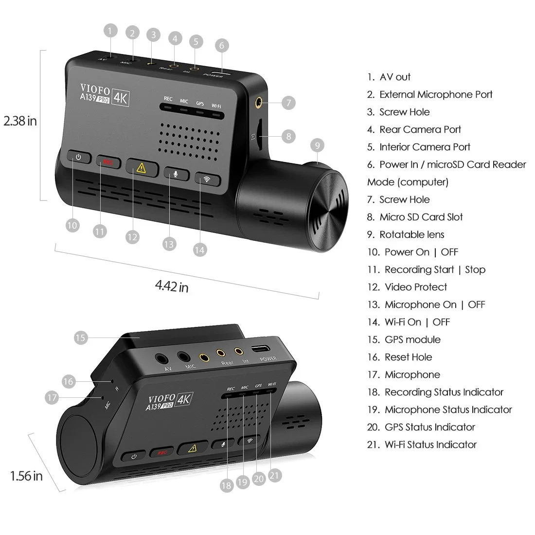 VIOFO Видеорегистратор Dash Cam A139 PRO 3 Channel - 4K UHD, Sony STARVIS 2, GPS