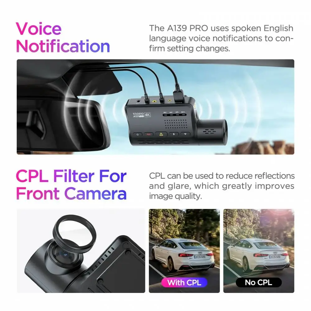 VIOFO Видеорегистратор Dash Cam A139 PRO 3 Channel - 4K UHD, Sony STARVIS 2, GPS