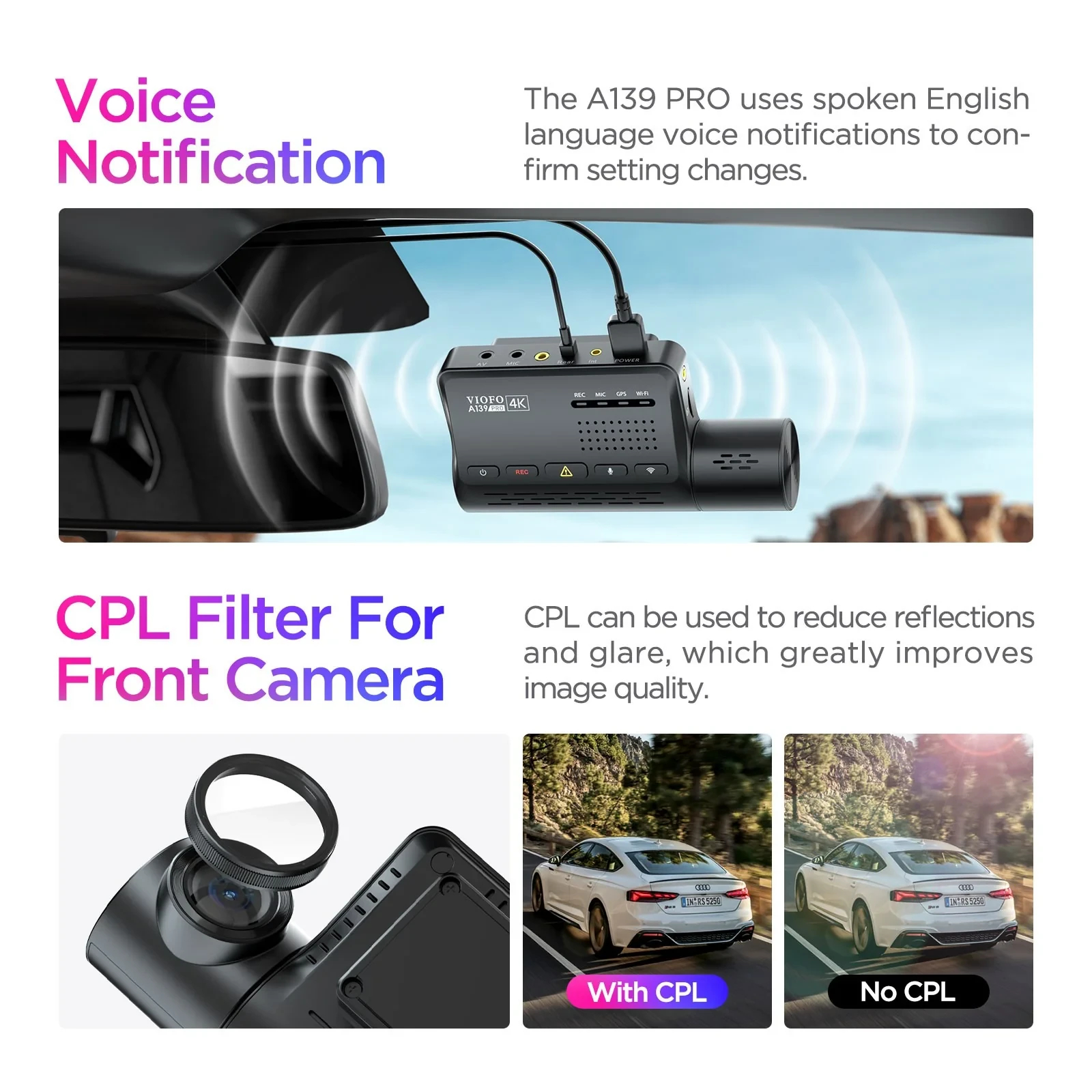 VIOFO Видеорегистратор Dash Cam A139 PRO 2 Channel - 4K UHD, Sony STARVIS 2, GPS