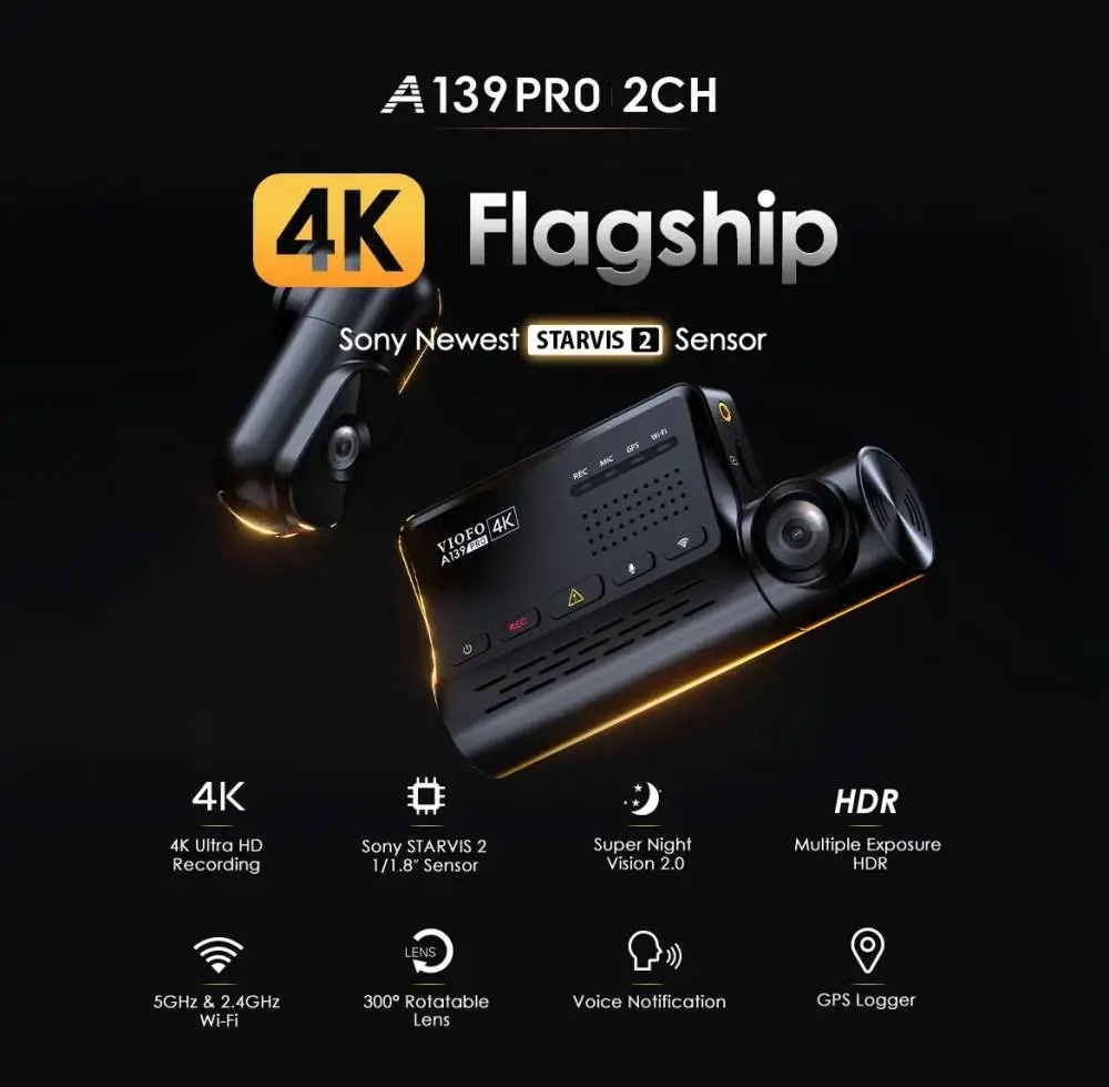 VIOFO Видеорегистратор Dash Cam A139 PRO 2 Channel - 4K UHD, Sony STARVIS 2, GPS
