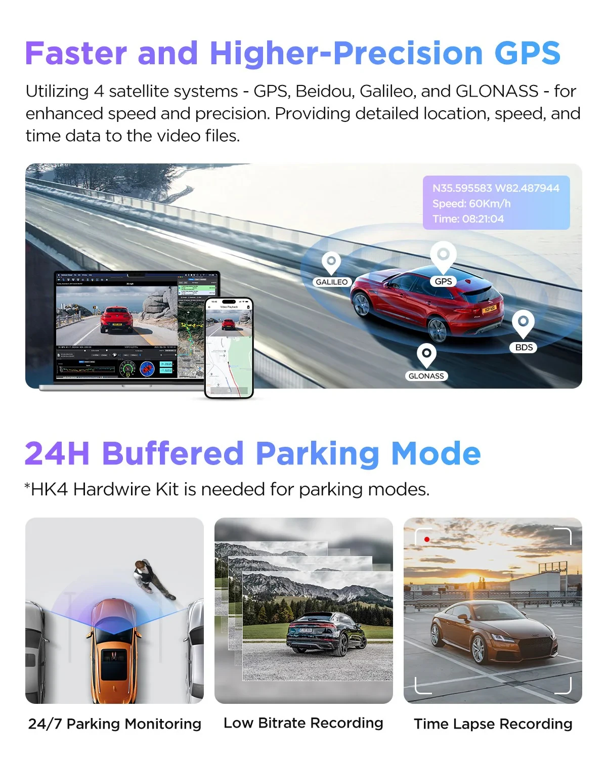 VIOFO Видеорегистратор Dash Cam A229 Pro 3 Channel - 4K, HDR, Dual Sony STARVIS 2, GPS, Bluetooth