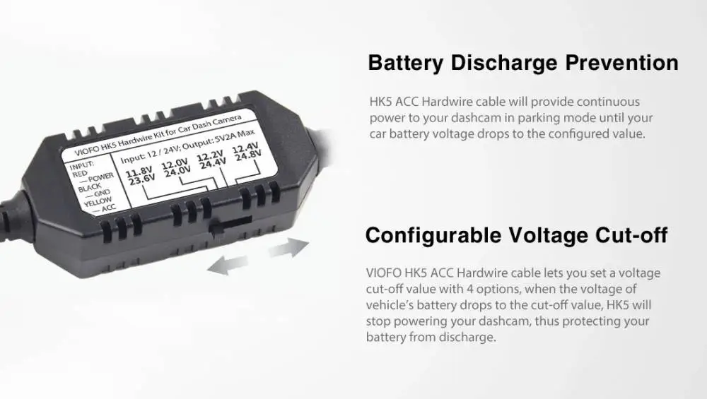 VIOFO Монтажен комплект Hardwire Kit - HK5 Type-C - Low Voltage Battery Protection
