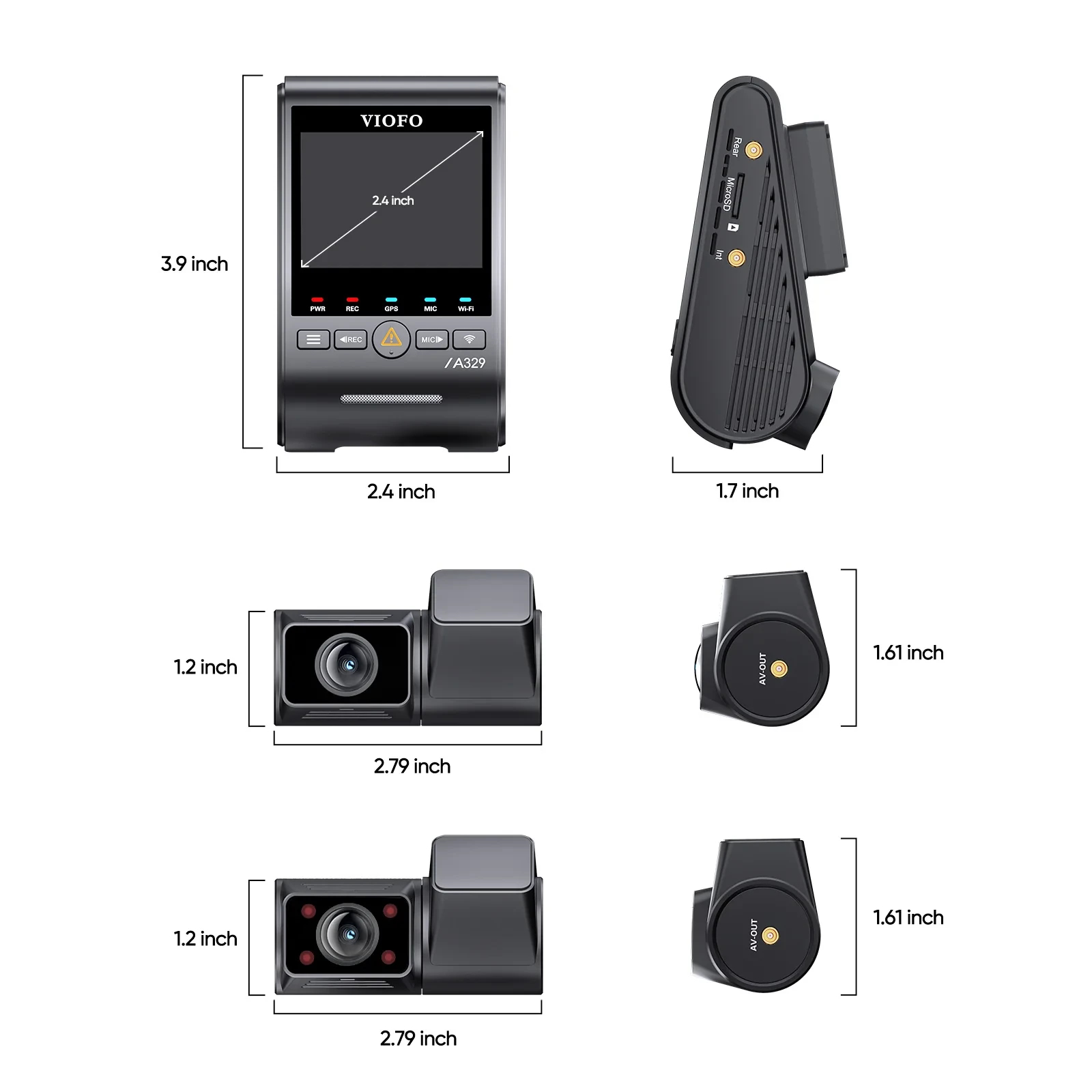 VIOFO Видеорегистратор Dash Cam A329S 3 Channel - 4K, HDR, Triple Sony STARVIS 2, GPS, Bluetooth, FOV Fisheye Cabin