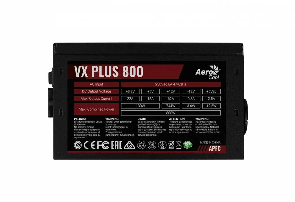 Захранване AeroCool VX PLUS STEALTH 800W A-PFC PSU - ACPN-VS80AEY.12