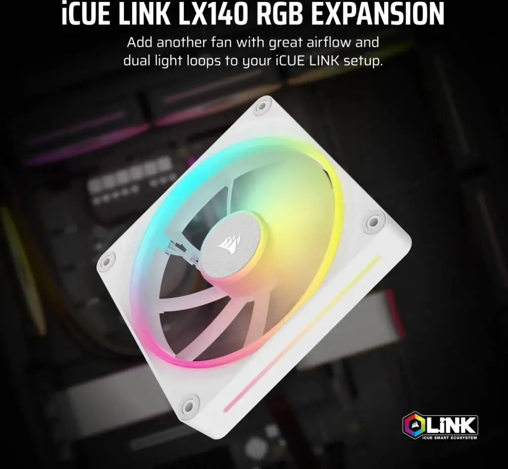 Вентилатор Corsair iCUE LINK LX140 RGB 140mm PWM Single Fan Expansion White - CO-9051031-WW