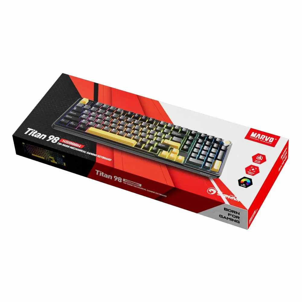 Marvo безжична механична геймърска клавиатура Wireless Gaming Mechanical keyboard Titan 98 - KG986W Black - Banana Crystal [Linear]
