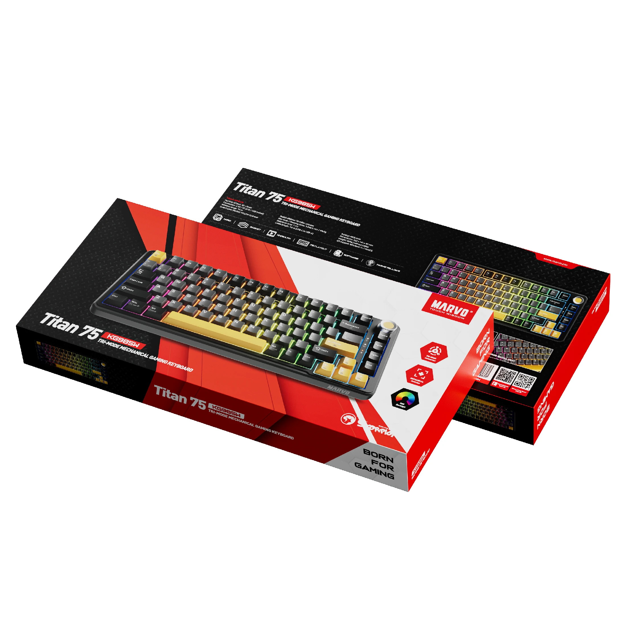 Marvo безжична механична геймърска клавиатура Wireless Gaming Mechanical keyboard Titan 75 - KG985W Black - Banana Crystal [Linear]