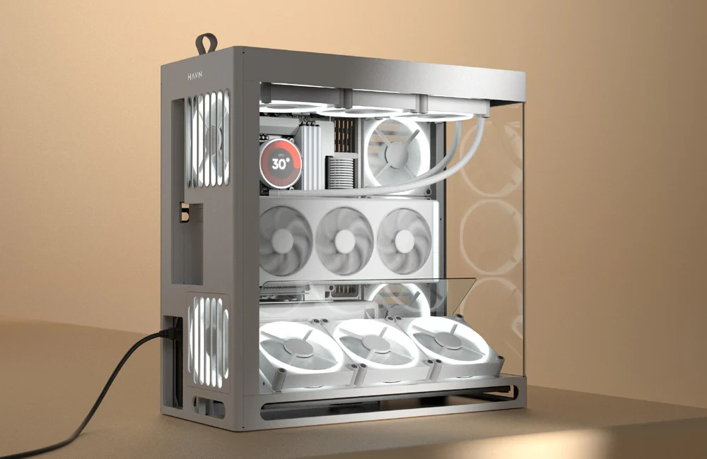 Кутия HAVN HS 420 VGPU Edition White Case E-ATX, PCIe Gen 5 riser included
