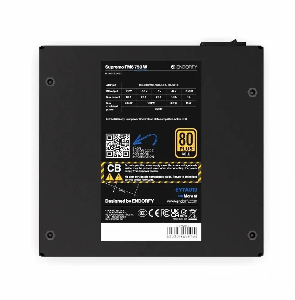 Захранване Endorfy Supremo FM6 750W 80+ Gold, PCIe 5.1, Fully Modular - EY7A013
